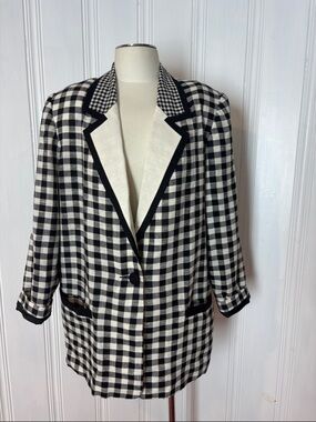 Vintage MICHAEL ANTHONY Collection Black White Gingham Blazer - Size 16W Plus